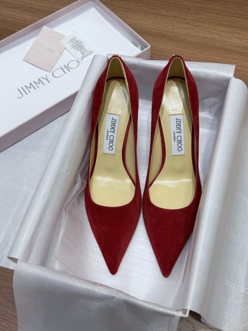 Jimmy Choo Red Suede Pointed Toe Pumps Heels Size 38 New